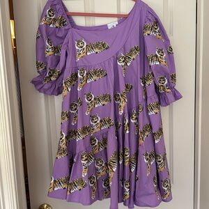 Queen of sparkles asymmetrical tiger dress. Lavender. Large.